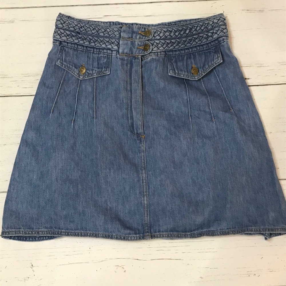 Free People Hemp Blend High Rise Braided Waist A Line Denim Skirt